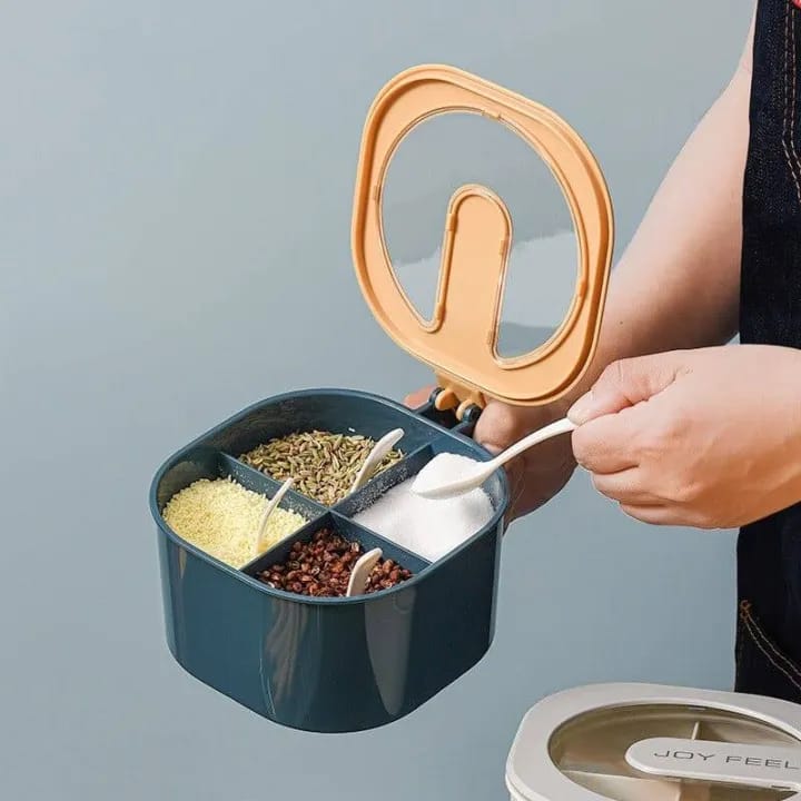 Modern 4 Grid Spice Seasoning Food and Masala Box/Container/Storage/ with Free spoon - Image 3