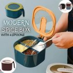 Modern 4 Grid Spice Seasoning Food and Masala BoxContainerStorage with Free spoon