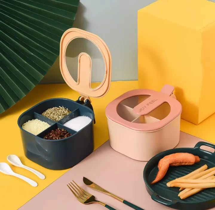 Modern 4 Grid Spice Seasoning Food and Masala Box/Container/Storage/ with Free spoon - Image 2